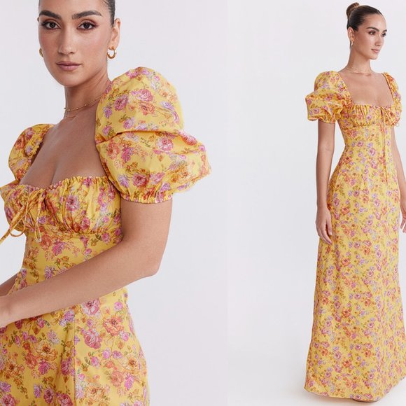 HOUSE OF CB 'Felizia' Butter Print Puff Sleeve Sundress NWT - Picture 8 of 10